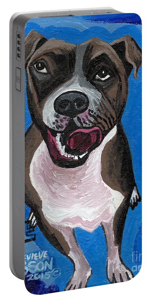 Pitbull Portable Battery Charger featuring the painting Blue The Pit Bull Terrier by Genevieve Esson