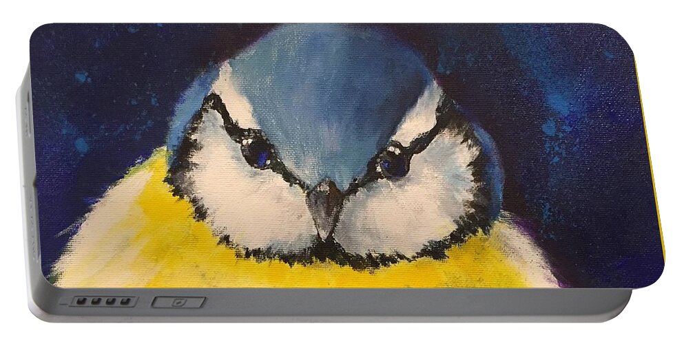 Blue Tit Portable Battery Charger featuring the painting Blue Tit by Pat Dolan