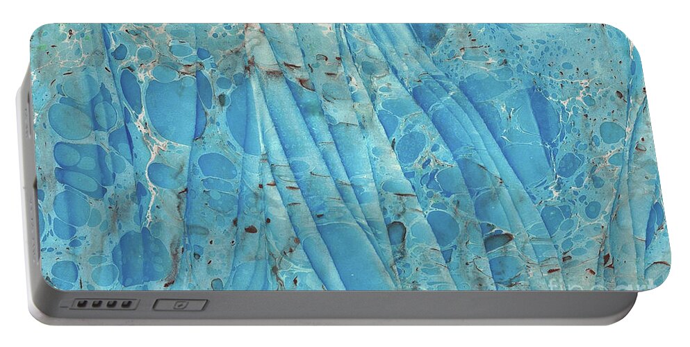 Water Marbling Portable Battery Charger featuring the painting Blue Wave 2 by Daniela Easter