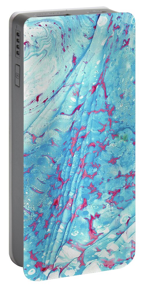 Water Marbling Portable Battery Charger featuring the painting Blue Wave #6 by Daniela Easter
