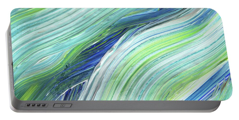 Abstract Water Portable Battery Charger featuring the painting Blue Wave Abstract Art for Interior Decor I by Irina Sztukowski