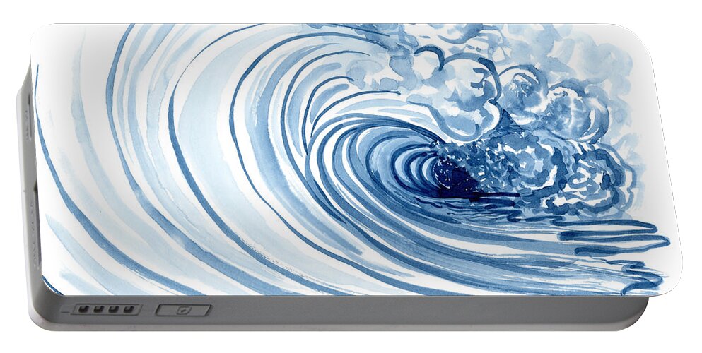 Modern Portable Battery Charger featuring the painting Blue Wave Modern Loose Curling Wave by Audrey Jeanne Roberts