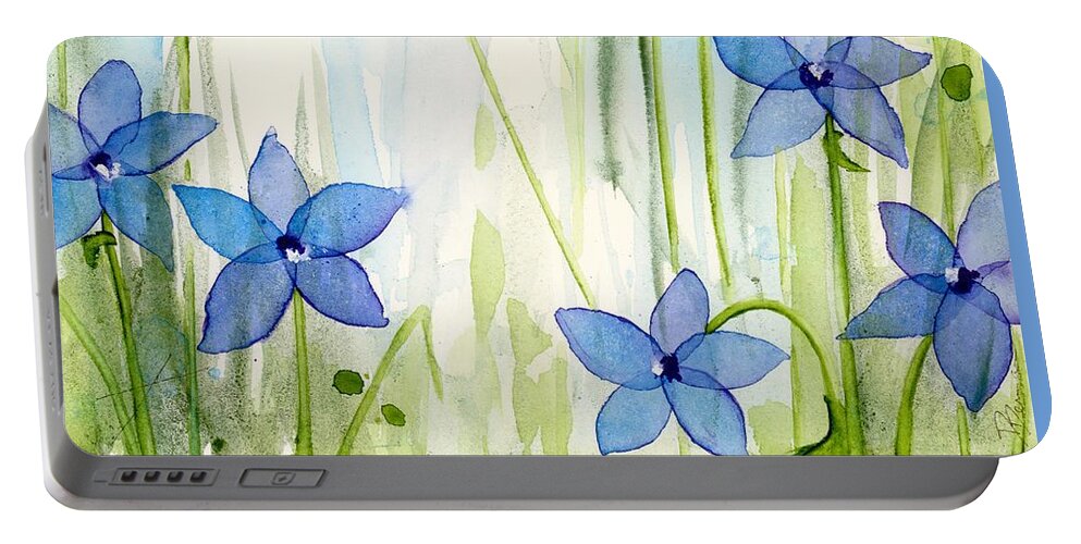Watercolor Wildflowers Portable Battery Charger featuring the painting Blue Wildflowers by Dawn Derman