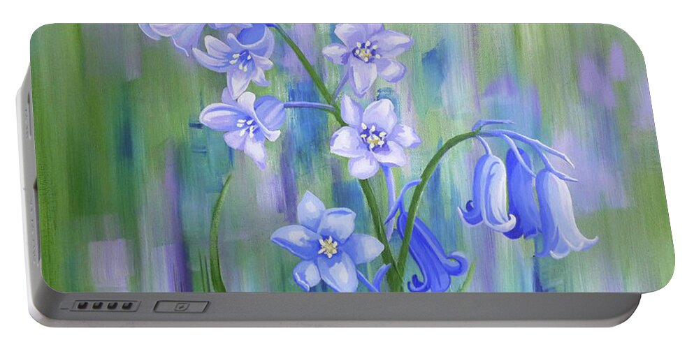 Feng Shui Portable Battery Charger featuring the painting Bluebell Haze - Feng Shui Art by Julia Underwood