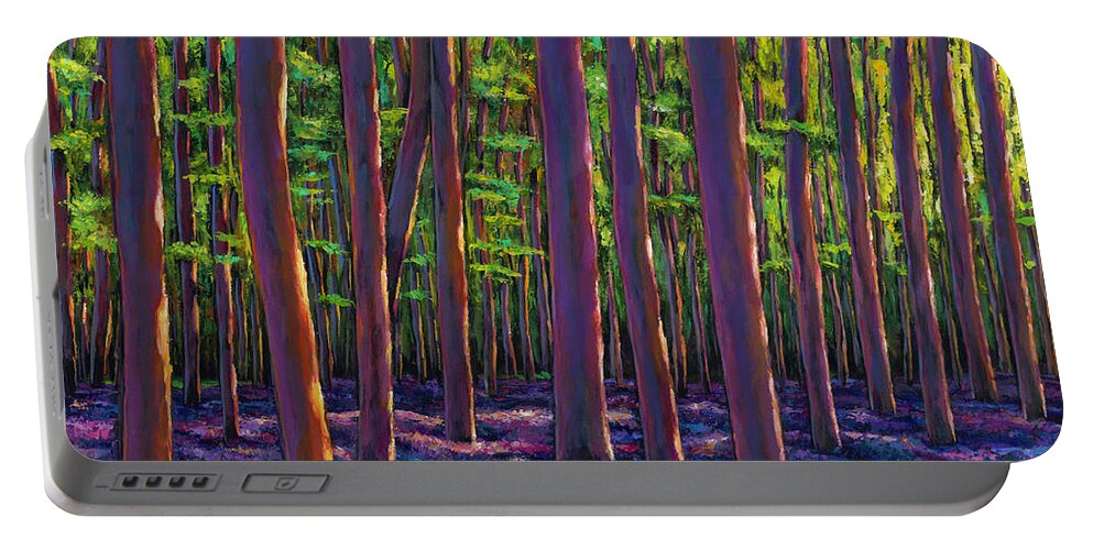 Bluebell Wildflower Landscape Portable Battery Charger featuring the painting Bluebells and Forest by Johnathan Harris