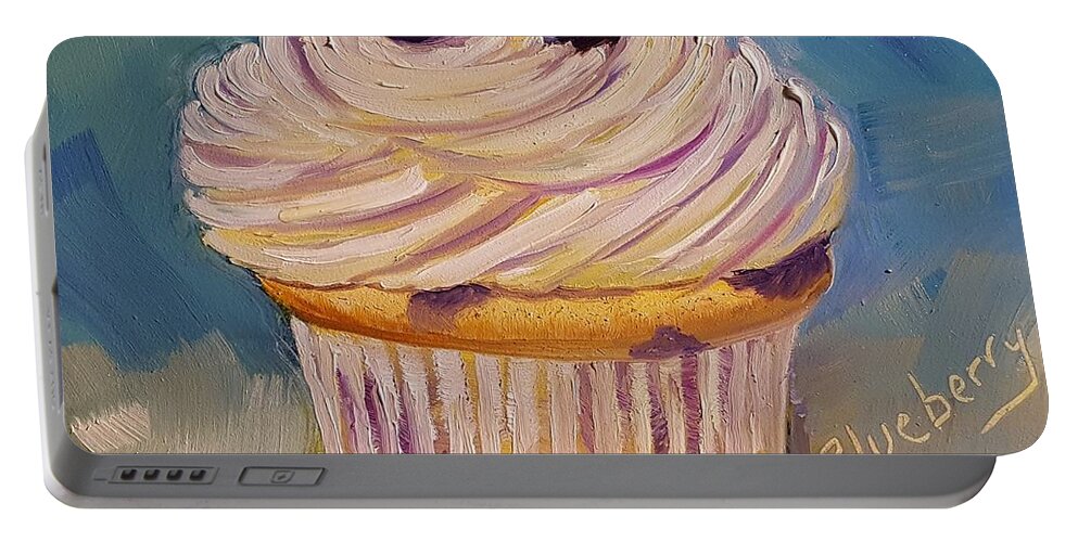 Blueberry Cupcake Portable Battery Charger featuring the painting Blueberry Cupcake by Judy Fischer Walton
