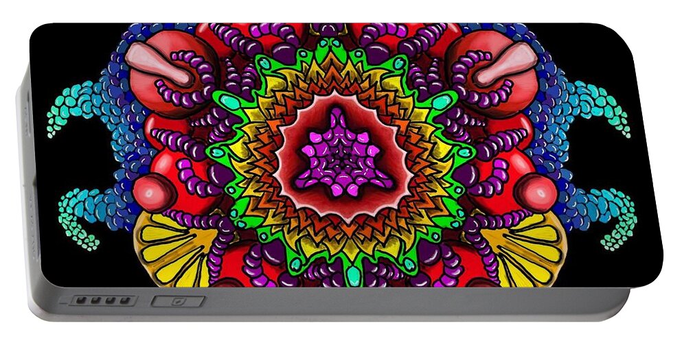 Psychedelic Portable Battery Charger featuring the painting Blueberryflower by ThomasE Jensen