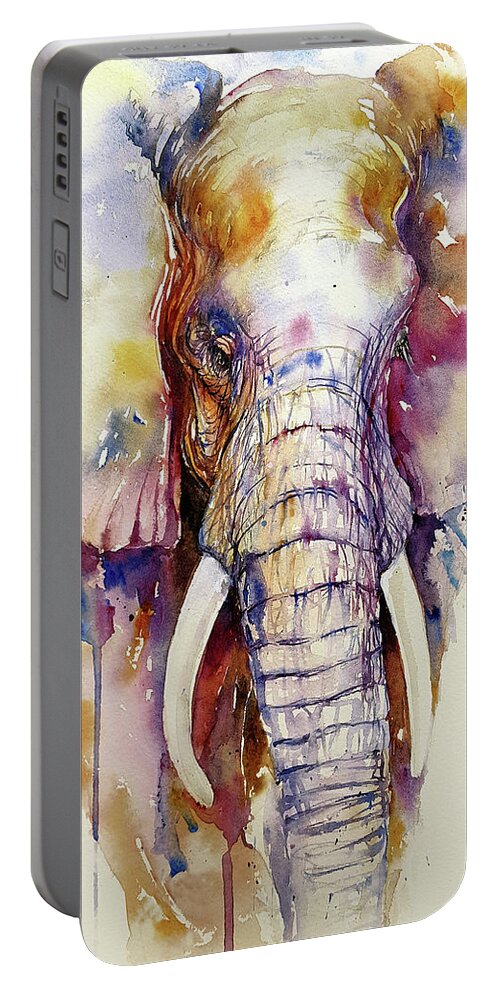 Elephant Portable Battery Charger featuring the painting Blush by Arti Chauhan