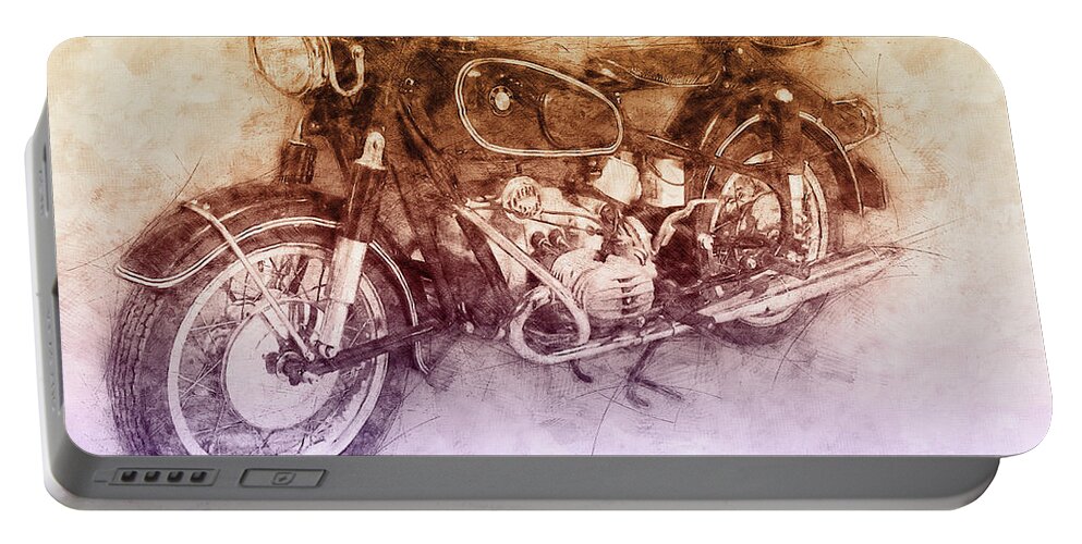 Bmw R60/2 Portable Battery Charger featuring the mixed media BMW R60/2 - 1956 - BMW Motorcycles 2 - Vintage Motorcycle Poster - Automotive Art by Studio Grafiikka