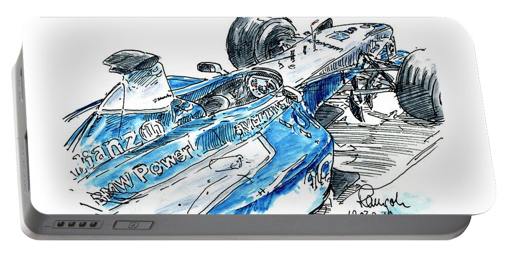 Formula 1 Portable Battery Charger featuring the drawing BMW-Williams FW 23-05 F1 Racecar Ink Drawing and Watercolor by Frank Ramspott