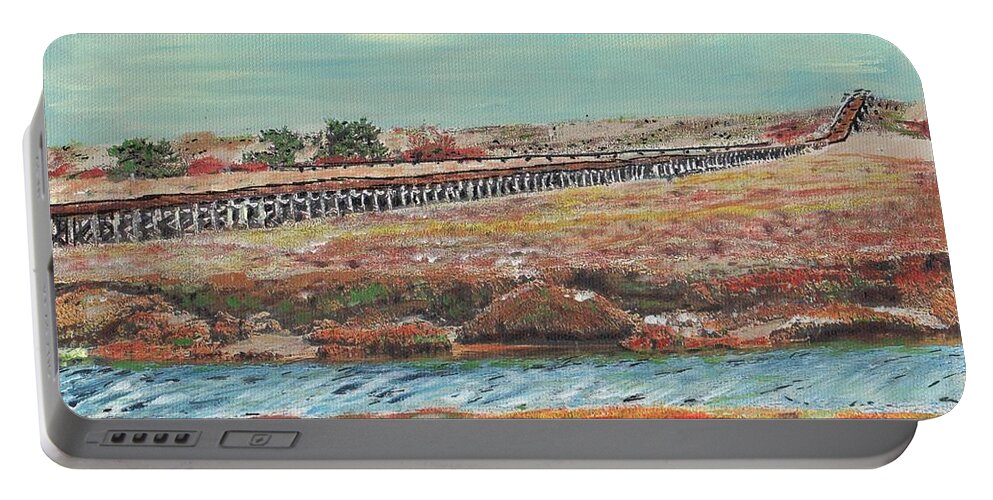 Cape Cod Portable Battery Charger featuring the painting Boardwalk at Sandwich MA by Cliff Wilson