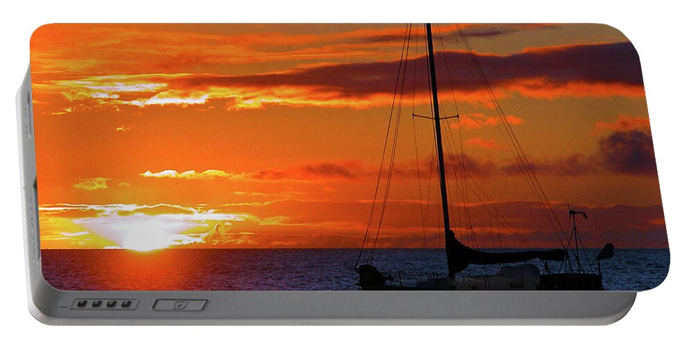 Sunset Portable Battery Charger featuring the photograph Boat and Sunset by Harry Spitz