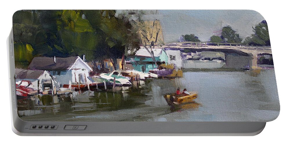 Boat Houses Portable Battery Charger featuring the painting Boat Houses at North Tonawanda by Ylli Haruni