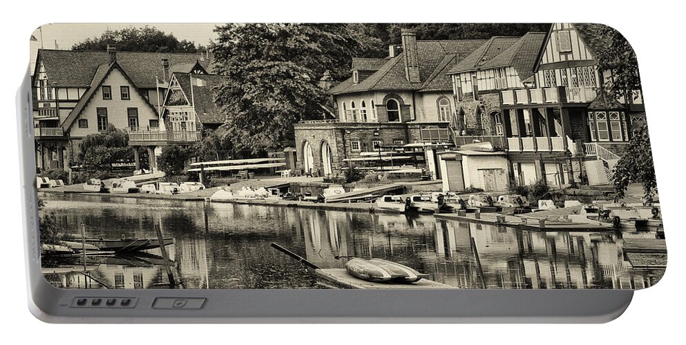 Boathouse Row In Sepia Portable Battery Charger featuring the photograph Boathouse Row in Sepia by Bill Cannon
