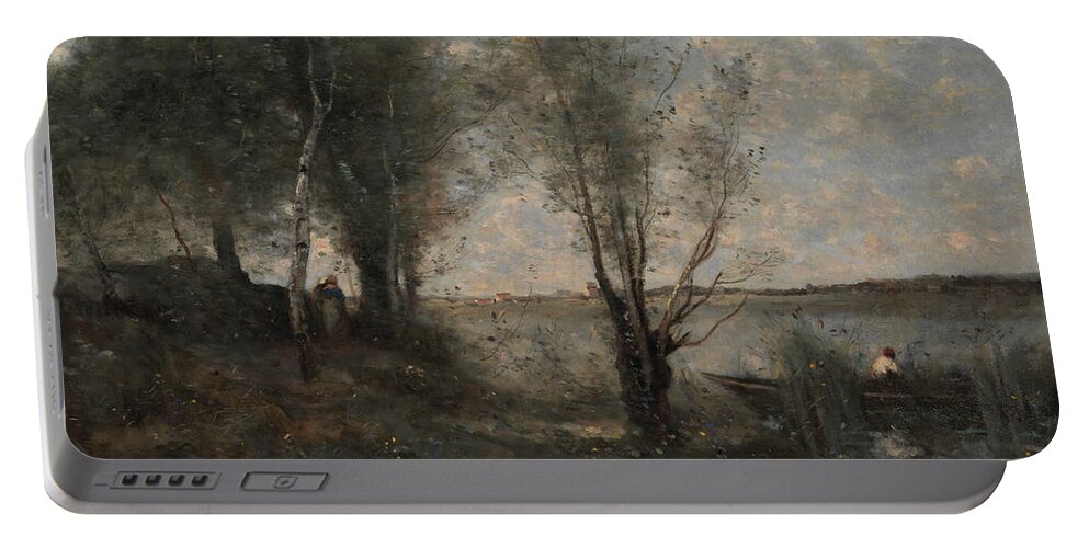 19th Century Art Portable Battery Charger featuring the painting Boatman among the Reeds by Jean-Baptiste-Camille Corot