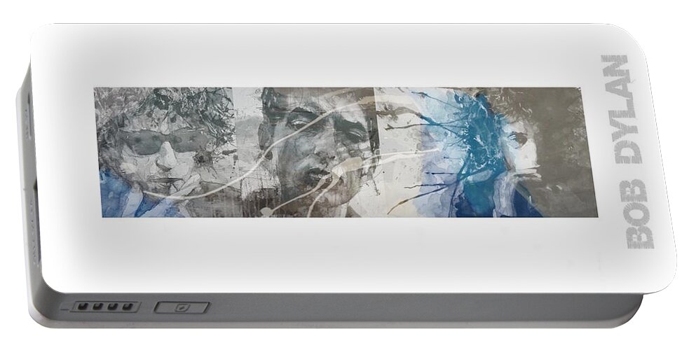 Bob Dylan Portable Battery Charger featuring the mixed media Bob Dylan Triptych by Paul Lovering