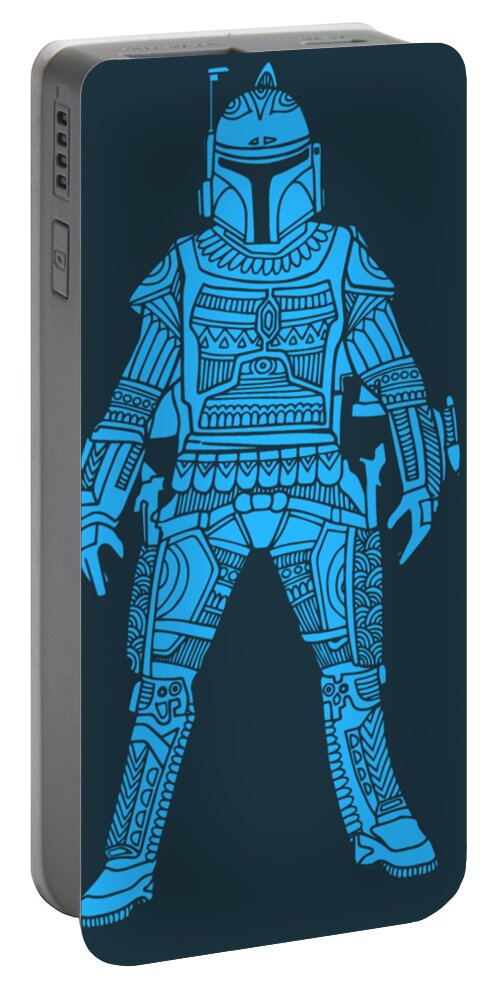 Boba Portable Battery Charger featuring the mixed media Boba Fett - Star Wars Art, Blue by Studio Grafiikka