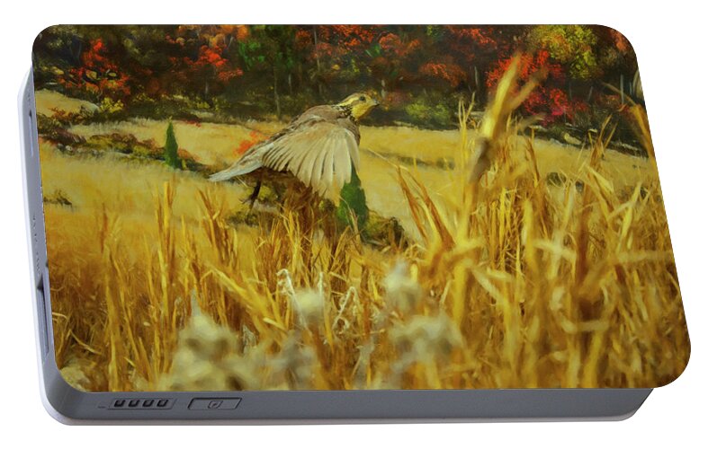Bobwhite Portable Battery Charger featuring the digital art Bobwhite in flight by Flees Photos