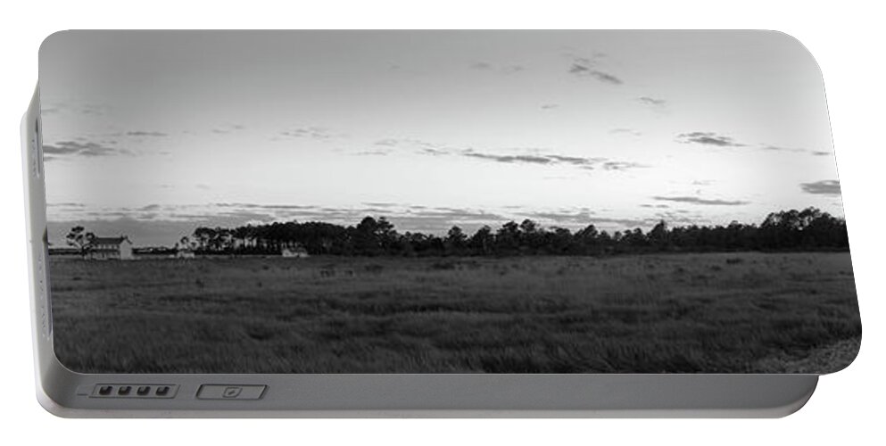 Bodie Island Lighthouse Portable Battery Charger featuring the photograph Bodie Island Light Sunset Pano BW by Michael Ver Sprill