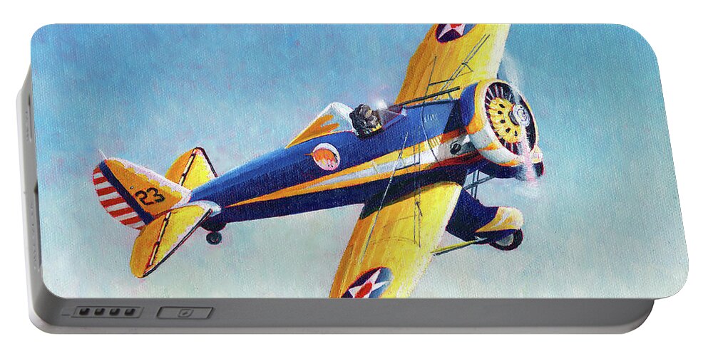 Aviation Art Portable Battery Charger featuring the painting Boeing P-26 Peashooter by Douglas Castleman