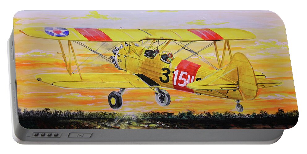Stearman Portable Battery Charger featuring the painting Boeing Stearman 75 Kaydet by Karl Wagner