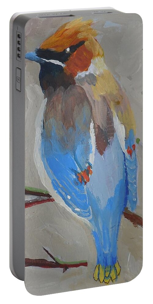 Bohemian Wax Wing Portable Battery Charger featuring the painting Bohemian Wax Wing by Francine Frank