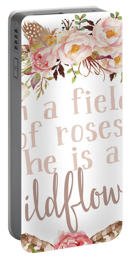 Boho Portable Battery Charger featuring the digital art Boho In A Field Of Roses She Is A Wildflower by Pink Forest Cafe