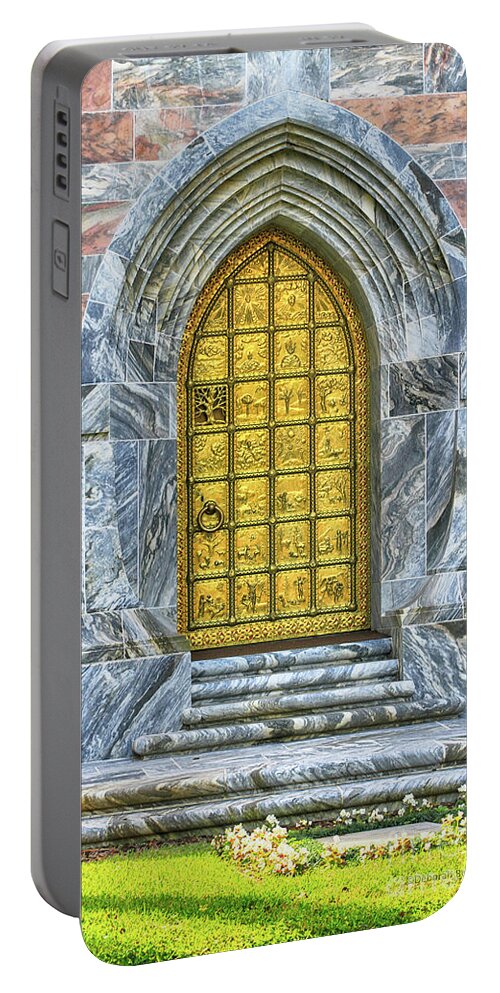 Tower Portable Battery Charger featuring the photograph Bok Tower Door by Deborah Benoit