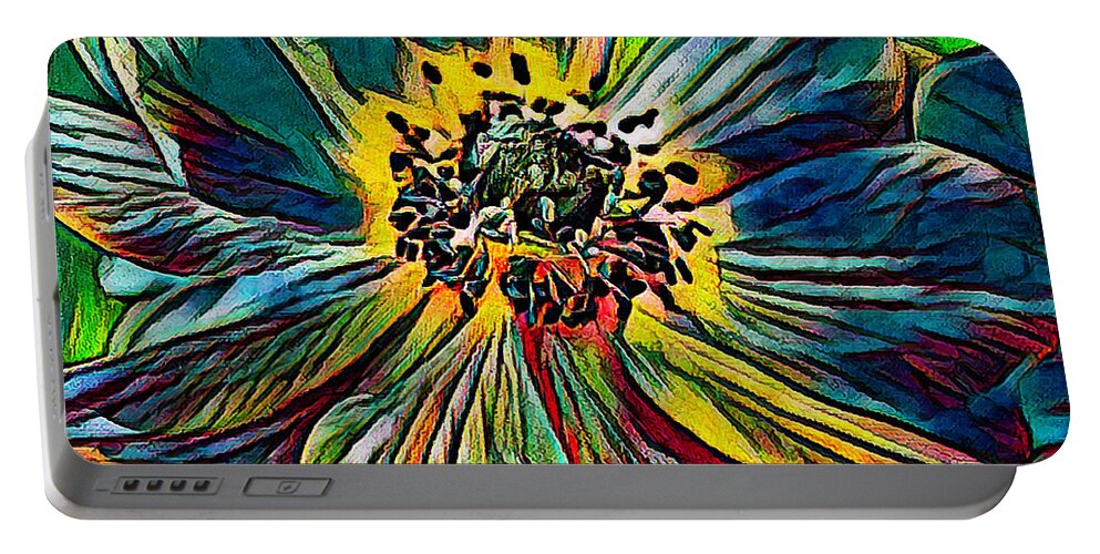 Bold Portable Battery Charger featuring the mixed media Bold and Bright Anemone by Teresa Wilson