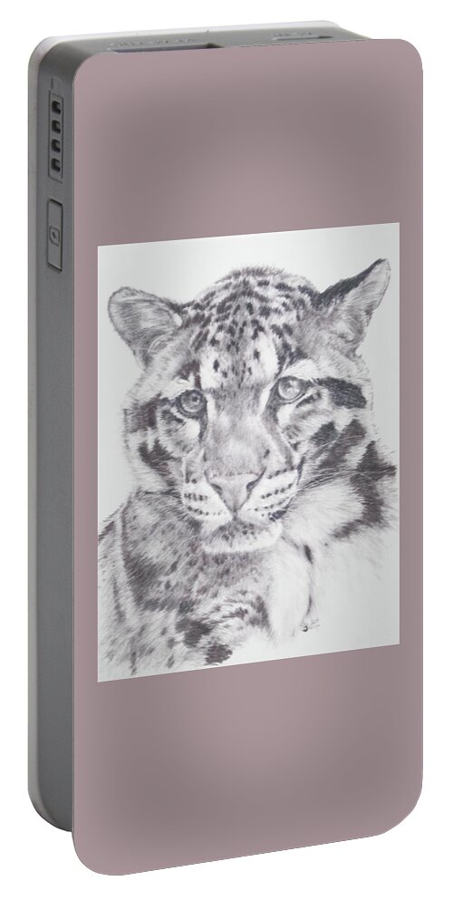 Clouded Leopard Portable Battery Charger featuring the drawing Bold by Barbara Keith