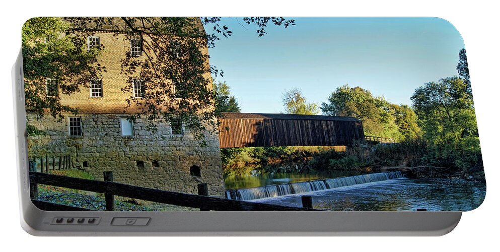 Mill Portable Battery Charger featuring the photograph Bollinger Mill and Bridge by Cricket Hackmann