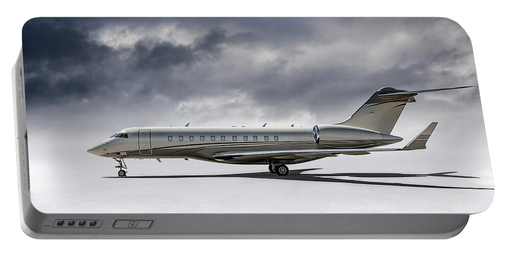 Aviation Portable Battery Charger featuring the digital art Bombardier Global 5000 by Douglas Pittman