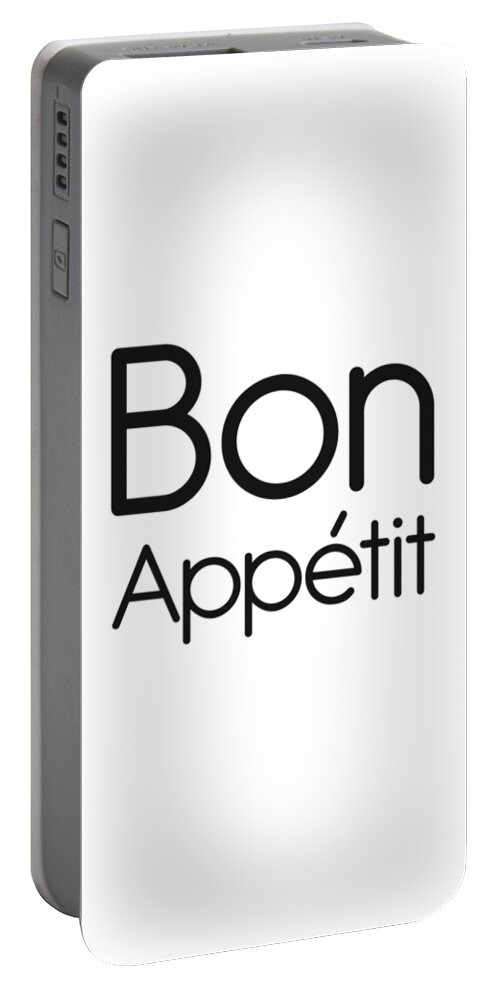Bon Appetit Portable Battery Charger featuring the mixed media Bon Appetit - Good Food - Minimalist Print - Typography - Quote Poster by Studio Grafiikka