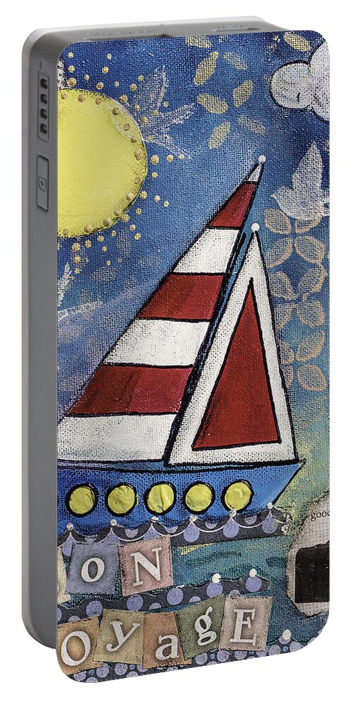 Sail Boat Portable Battery Charger featuring the mixed media Bon Voyage by Wendy Provins