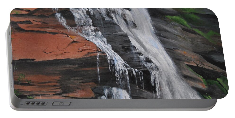 Rocks Portable Battery Charger featuring the painting Bone Creek Falls by Glen Frear