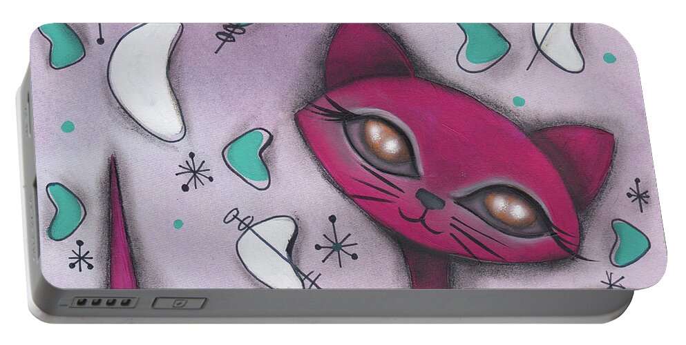Cat Portable Battery Charger featuring the painting Bonnie Cat by Abril Andrade