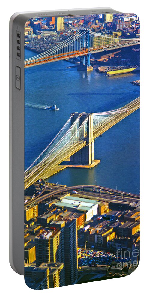 Brooklyn Bridge Portable Battery Charger featuring the photograph Booklyn and Manhattan Bridges by Larry Mulvehill