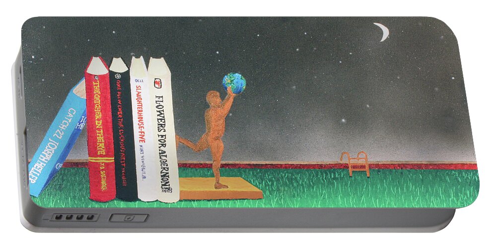 Surrealism Portable Battery Charger featuring the painting Books of Knowledge by Thomas Blood