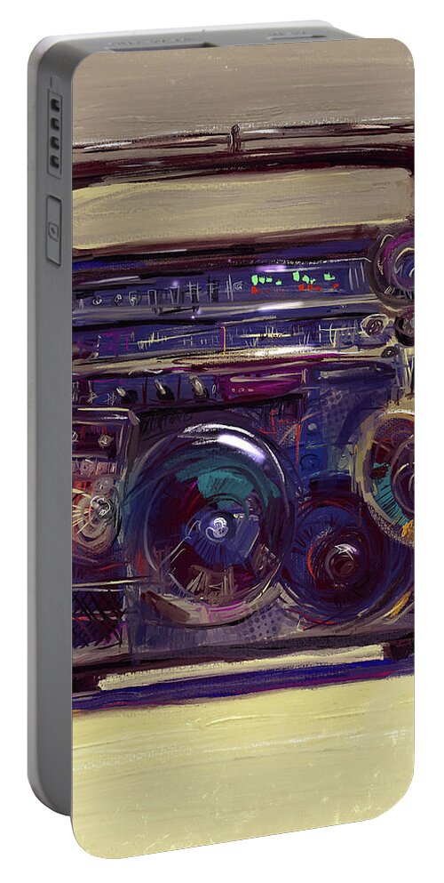 Boom Box Portable Battery Charger featuring the mixed media Boom Box by Russell Pierce