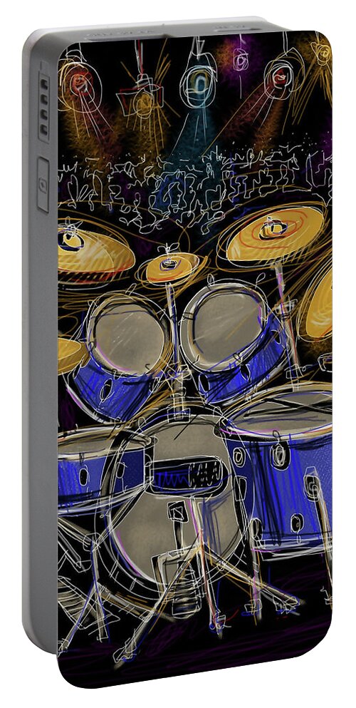 Drums Portable Battery Charger featuring the digital art Boom crash by Russell Pierce
