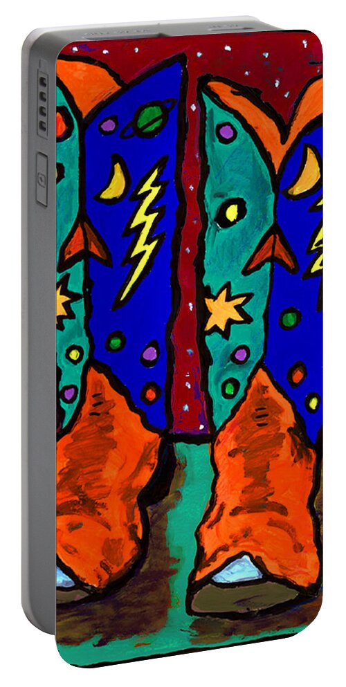 Boots Portable Battery Charger featuring the painting Boots on Rust by Dale Moses