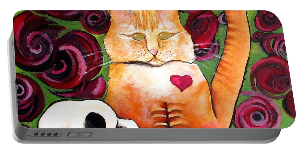 Ginger Cat Portable Battery Charger featuring the painting Boris and Me by Delight Worthyn