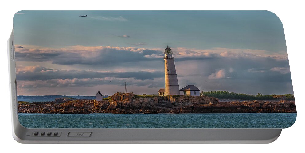 Boston Lighthouse Sunset Portable Battery Charger featuring the photograph Boston Lighthouse Sunset by Brian MacLean