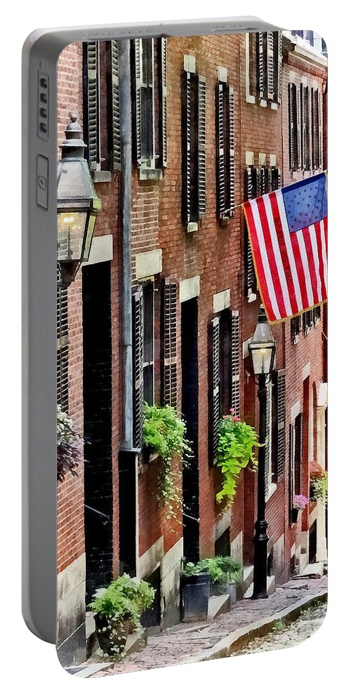 Boston Portable Battery Charger featuring the photograph Boston MA - Acorn Street by Susan Savad