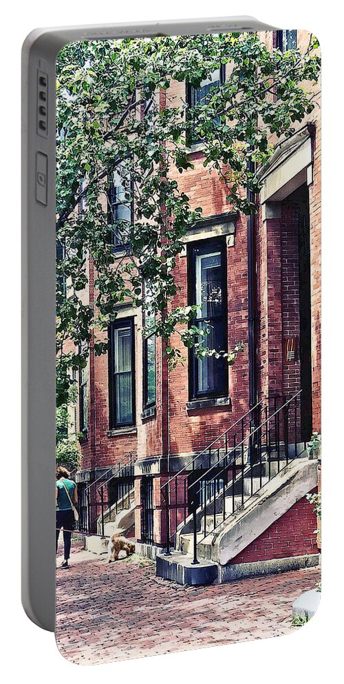 Boston Portable Battery Charger featuring the photograph Boston MA - Walking the Dog on Mount Vernon Street by Susan Savad