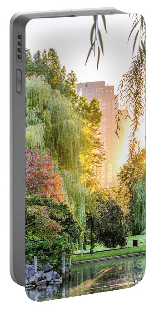 Public Portable Battery Charger featuring the photograph Boston Public Garden Sunrise by Mike Ste Marie