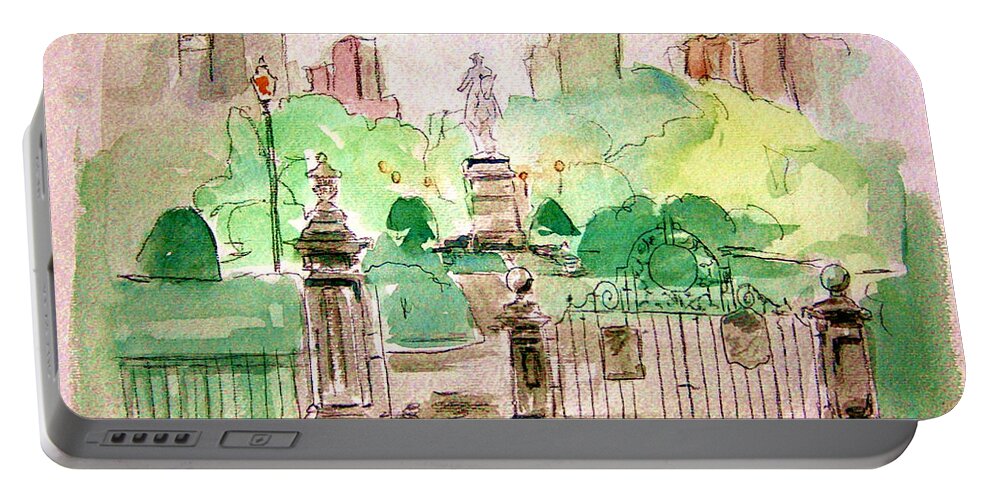 Boston Public Gardens Portable Battery Charger featuring the painting Boston Public Gardens by Julie Lueders 