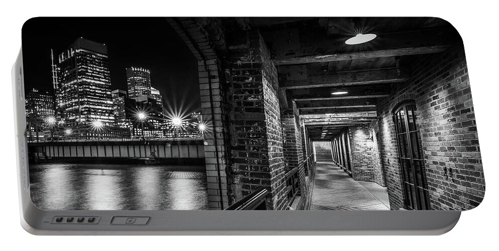 Boston Portable Battery Charger featuring the photograph Boston's Skyline from the Fort Point Channel Harborwalk by Kristen Wilkinson