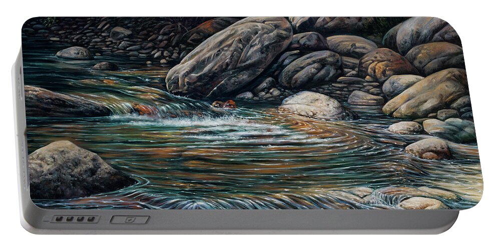 Landscape Portable Battery Charger featuring the painting Boulders at Jemez by Ricardo Chavez-Mendez