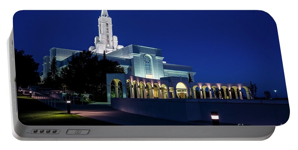 Bountiful Temple Portable Battery Charger featuring the photograph Bountiful Mormon LDS Temple at Twilight - Utah by Gary Whitton